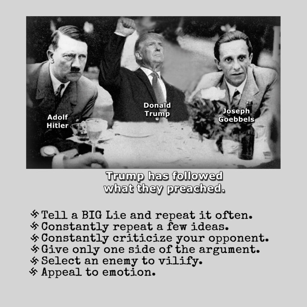 Adolf Hitler, Donald Trump, and Joseph Goebbels